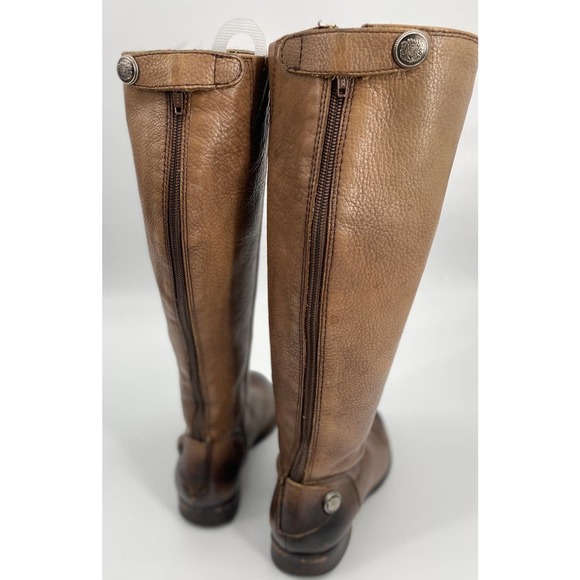 Arturo Chiang Women 6.5 Brown Destressed Leather Riding Boots Zip Button FLAWED - Picture 4 of 9